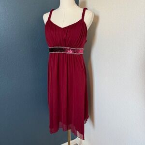 Glam Vampy Sequin En Focus Women Chiffon Handkerchief Hem Dress Red 14W
